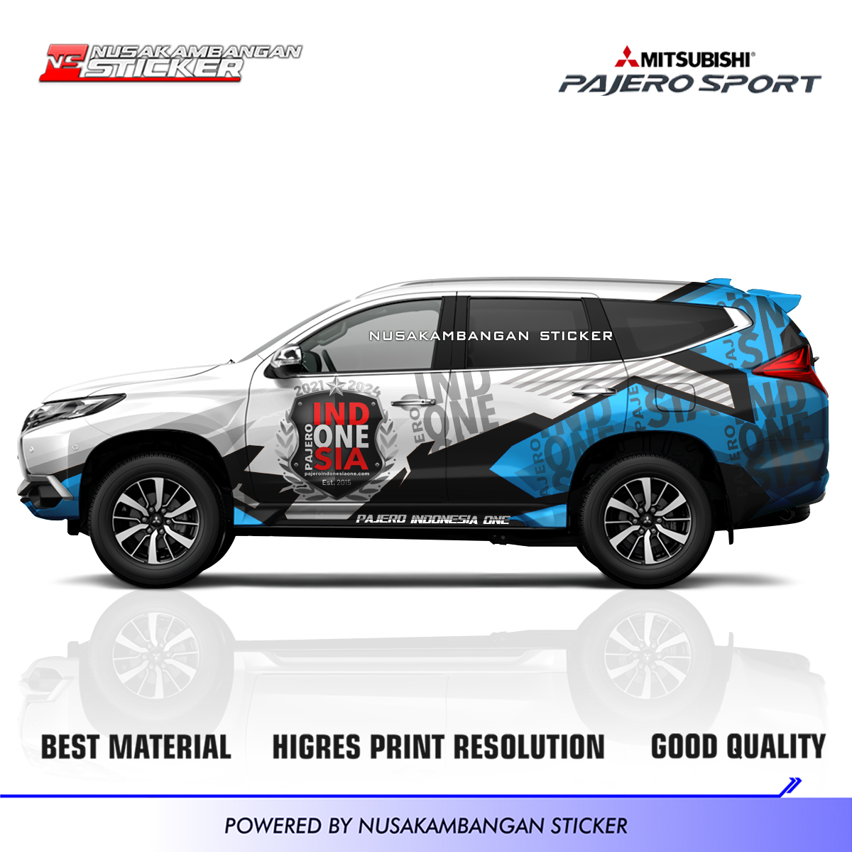 Decal Stiker Mobil Mitsubishi Pajero Indonesia One Biru Sticker